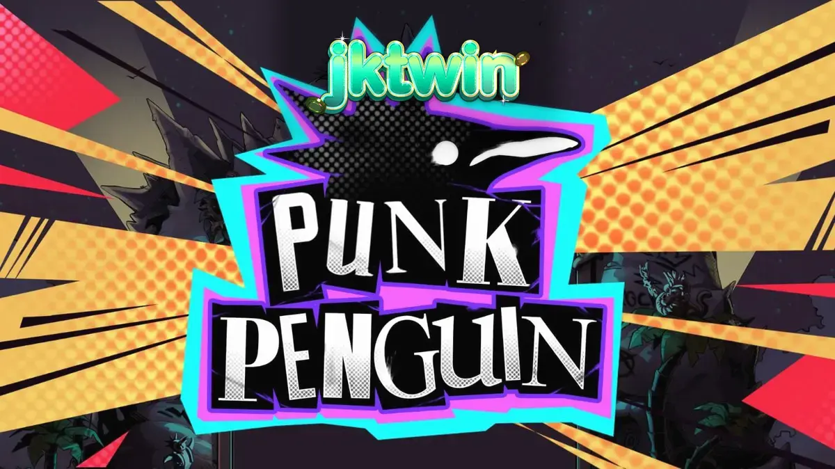 Tampilan visual slot Punk Penguin dengan tema konser punk rock yang penuh grafiti dan karakter burung pemberontak.