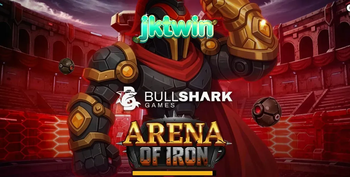 Tampilan visual futuristik dan robot gladiator dalam slot Arena of Iron